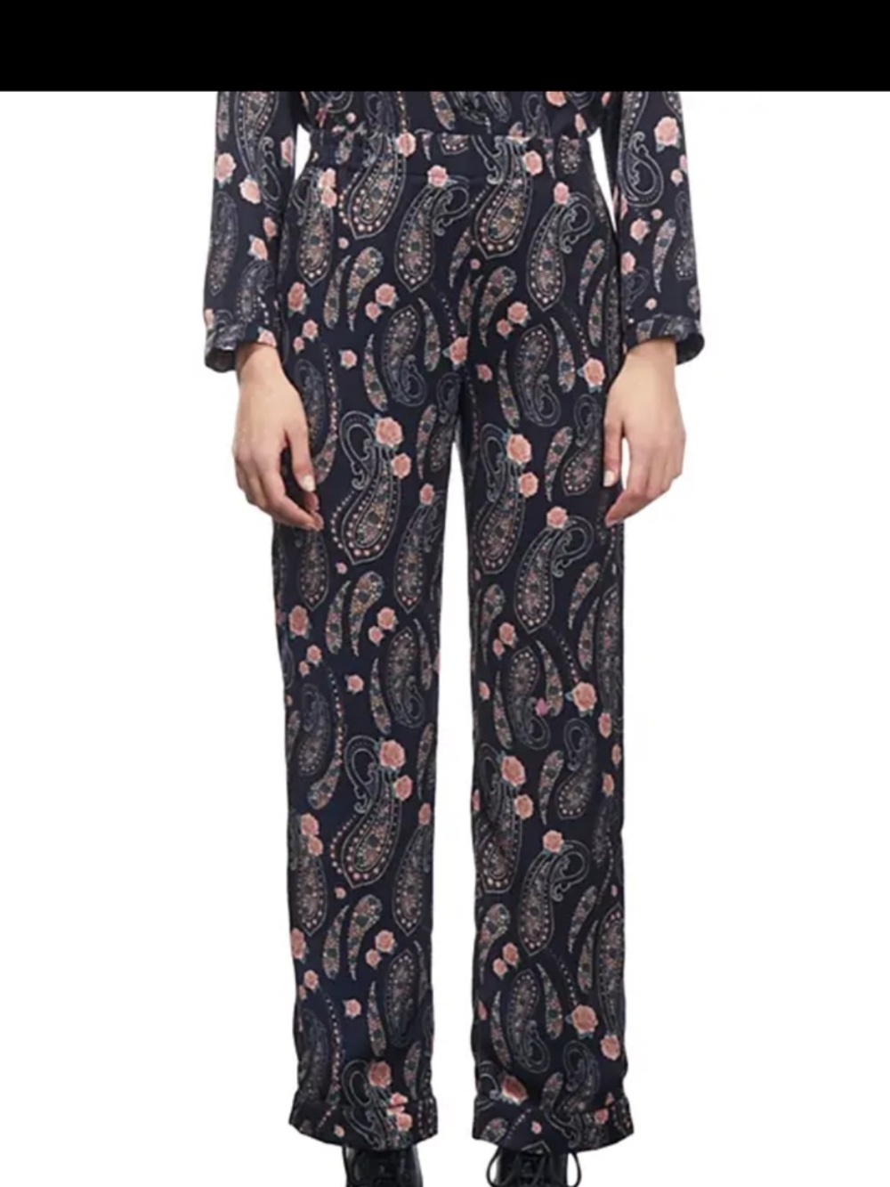 The Kooples Black Paisley Floral Print Pants Size 0